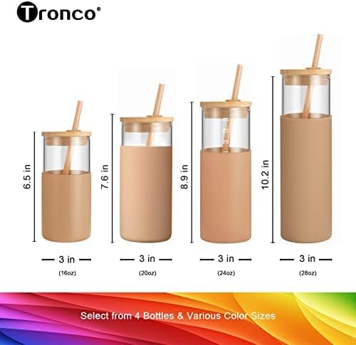Tronco 20 oz Glass Tumbler Glass Water Bottle Straw Silicone Protective Sleeve Bamboo Lid - BPA Free (Colorful spots/ 2pack)
