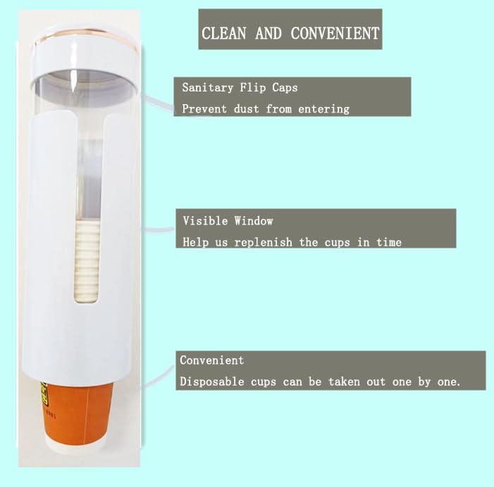 Coffee Machine or Water Dispenser Wall Mounted Disposable Cup Dispenser,fits 3 to 8 oz Paper or Plastic Cup Organizer,Including Magnetic Plate Cup Rack (M for 3-8 oz Cups)