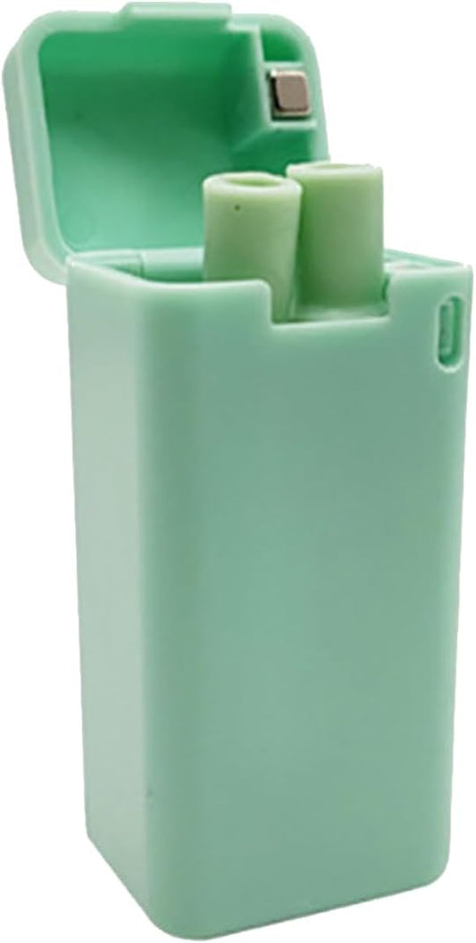Foldable Straw with Storage Box, Reusable Folding Stainless Steel Straw, Portable Collapsible Set with Silicone Tip and Cleaner Brush for Travel Home Work (green)