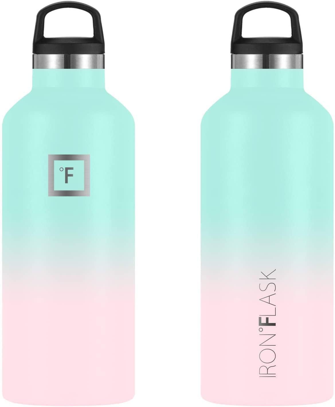 IRON °FLASK Camping & Hiking Hydration Canteens - 3 Lids (Narrow Straw Lid) Leak Proof Vacuum Insulated Stainless Steel - Hot & Cold Double Walled Sports Water Bottle - Bubble Gum, 32 Oz