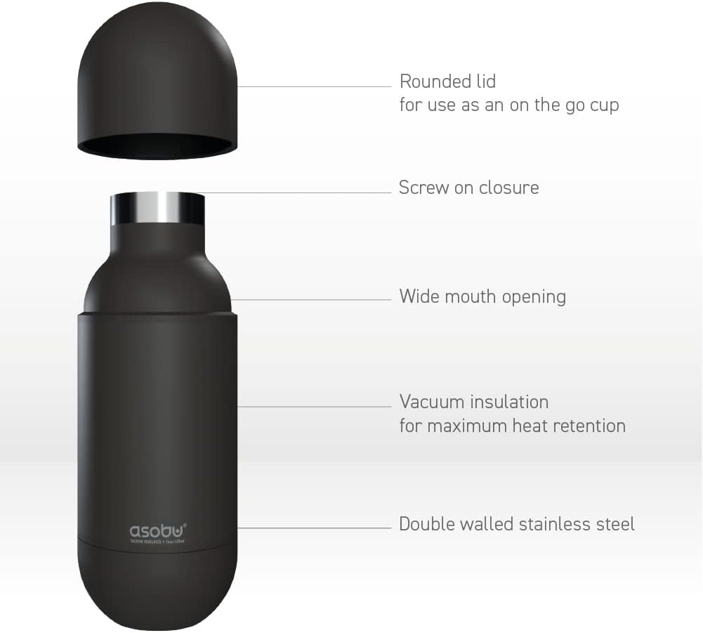 asobu Capsule Bottle Stainless Steel Double Wall Insulated Travel Water Bottle – Lid Doubles as a Cup 14 Ounce (Silver)
