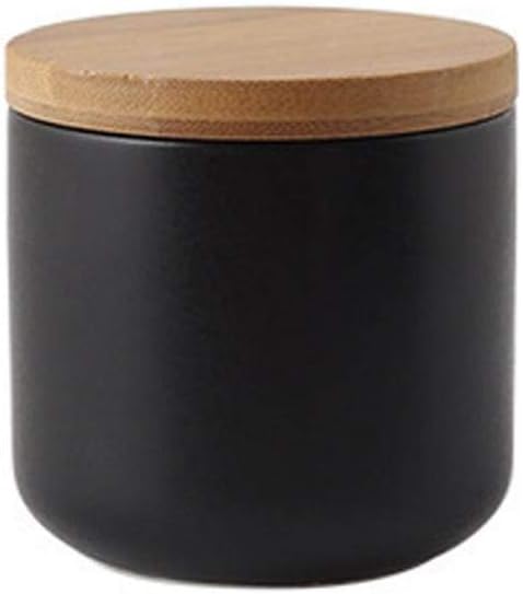 YYW Ceramics Food Storage Jar Canister with Airtight Seal Bamboo Lid, Simple Style Kitchen Canister for Food Storage, Store Coffee, Sugar, Tea, Spices (Black (8.79oz/260ml))