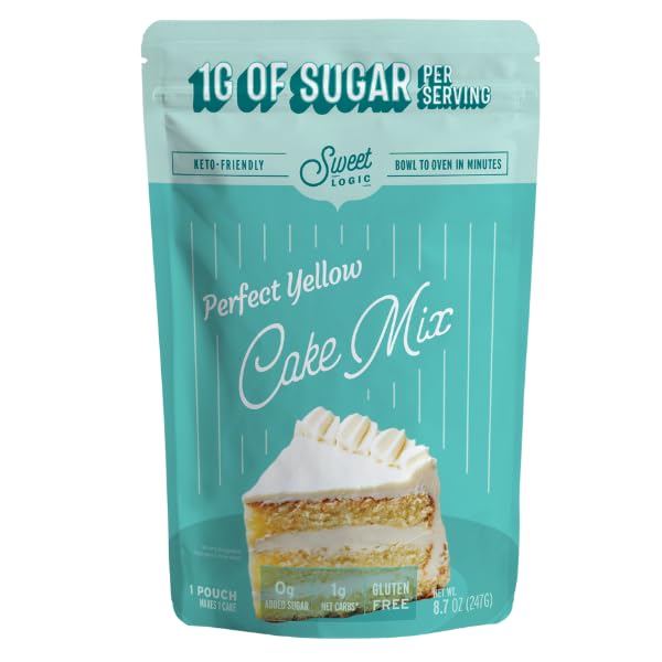Sweet Logic Keto Baking Mix - Yellow Cake - Gluten-Free - Dairy Free - Diabetic-Friendly - High Protein - Allulose - Stevia - Low Sugar - Low Carb - Quick 20-Minute Prep (1-2G Net Carbs Per Serving)