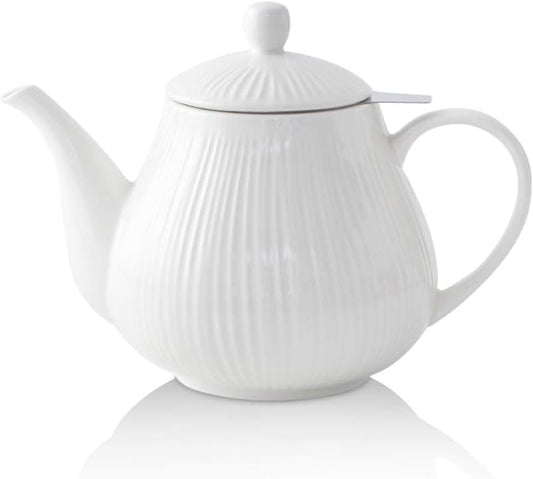 KOOV Ceramic Teapot with Infuser, 40 ounce Tea Pot with Infuser for Loose Tea, Large Enough For 6 Cups, Tea Kettles, Non-Electric (Cream)