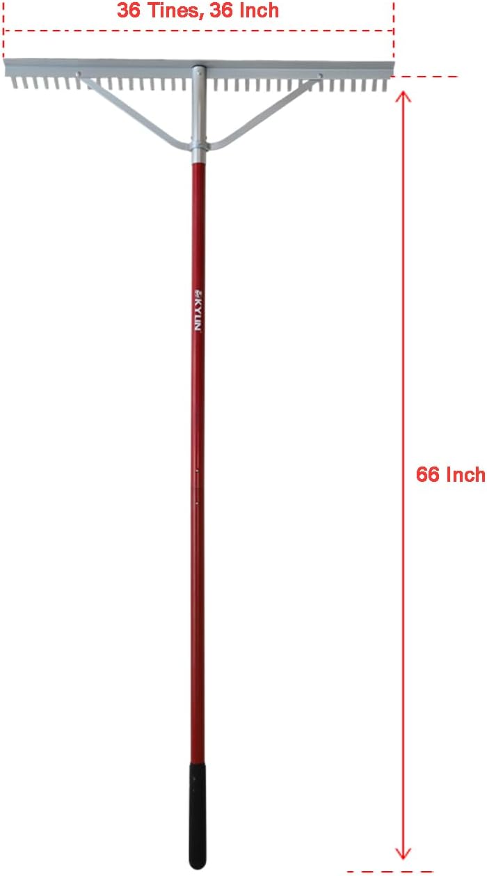 KYLIN Landscape Rake for Lawns 36Tines 36Inch with 66 Inch Extra-Long Aluminum Handle, Leaf Rake Tool for Loosening Soil, Lawn Care, Weeding Lake, Garden, Pond, Beach Landscaping