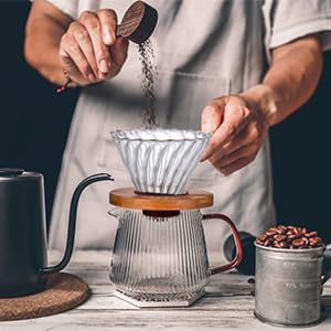 Gute Glass Coffee Dripper/Filter - Cone Glass Pour Over Coffee Dripper with Bamboo Stand, 1-4 Cups Drip Coffee Maker Funnel Accessories for Home, Office…