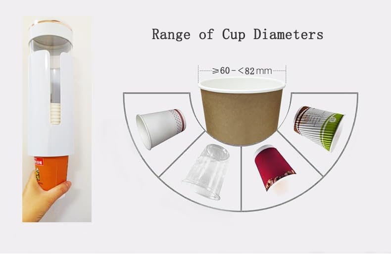 Coffee Machine or Water Dispenser Wall Mounted Disposable Cup Dispenser,fits 3 to 8 oz Paper or Plastic Cup Organizer,Including Magnetic Plate Cup Rack (M for 3-8 oz Cups)