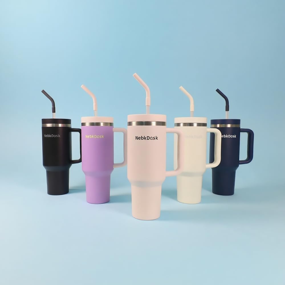 40 oz Water Bottle with Handle & Straw – Insulated Stainless Steel Bottle, Leakproof, Fits in Cup Holder – Reusable Cold Drink Thermos for Women & Men (Pink)