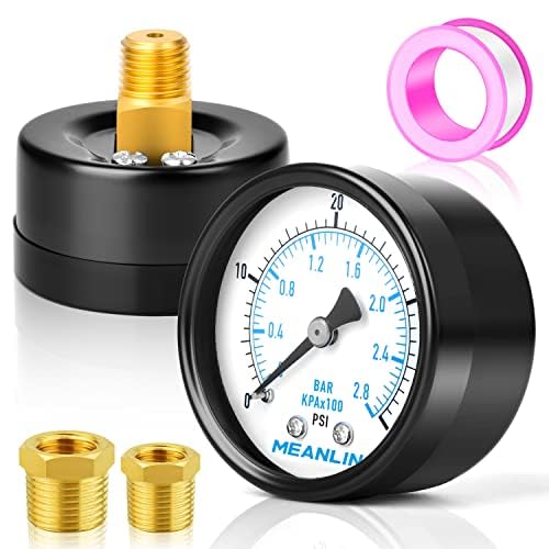 MEANLIN MEASURE 0-40Psi 2" DIAL FACE 1/4" NPT Well Pump Pressure Gauge, with 1/2" NPT and 3/8" NPT Hex Bushing, 3-2-3% Accuracy, Center Back Mount
