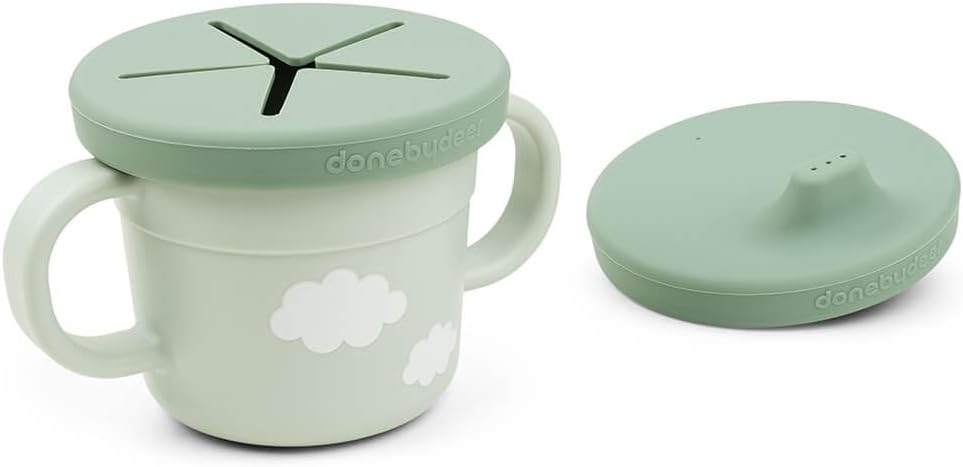 Done by Deer Foodie Spout & Snack Cup Croco Green – Spill-Proof Toddler Cup with Soft Silicone Lid – Durable, Easy to Clean, and Perfect for 6-Month-Olds