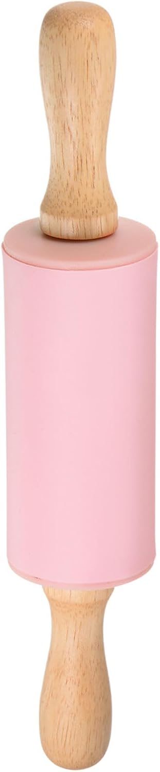 HARFINGTON Silicone Rolling Pins for Baking 9 Inch Wooden Handle Non Stick Rolling Pin Small Roller Playdough Rolling Pins for Dough Pizza Pastry Fondant Kitchen, Pink