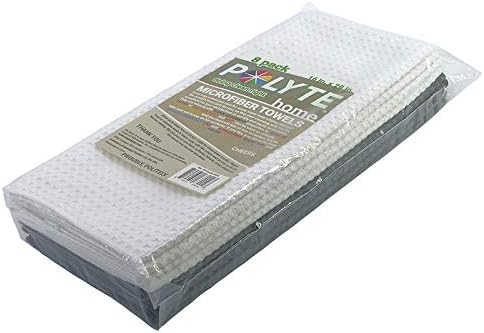 POLYTE Ultra Premium Microfiber Kitchen Dish Hand Towel Waffle Weave, 8 Pack (16x28 in, Gray, White)