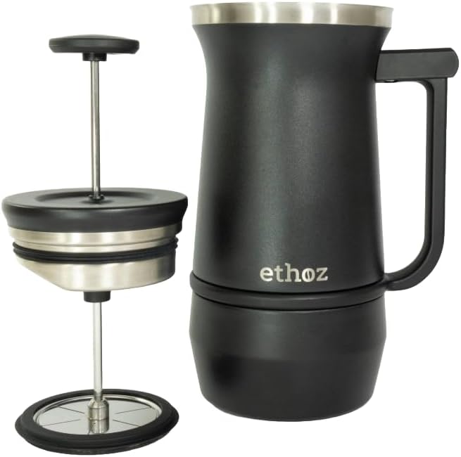 Uptowner French Press | 32 fl oz Stainless Steel | US Patented Bru-Stop & Removable Bottom | Double-Wall Insulated for Smooth, Balanced Coffee – No Grit, No Bitterness