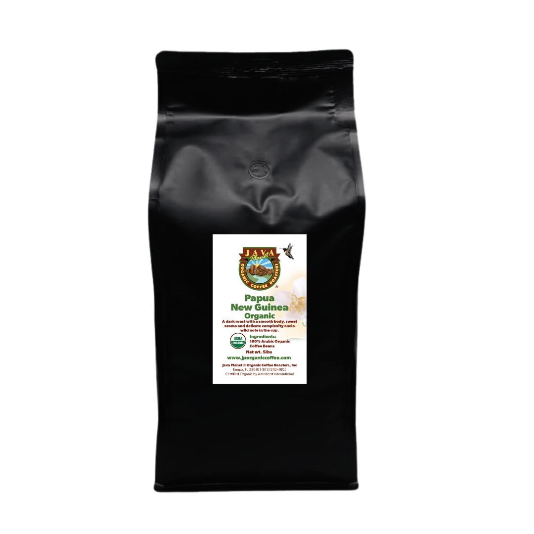 Low Acid Organic Coffee – Whole Bean, Mold-Free & Stomach Friendly by Java Planet, Papua New Guinea Single Origin Coffee, Dark Roast, Smooth Full Flavored, 5LB Bag