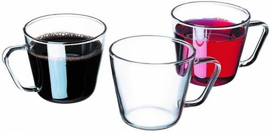 SIMAX Small Clear Glass Coffee Mug Set of 6 - 7 Ounce Heat Safe Borosilicate Tea Cups With Handles for Cappuccino