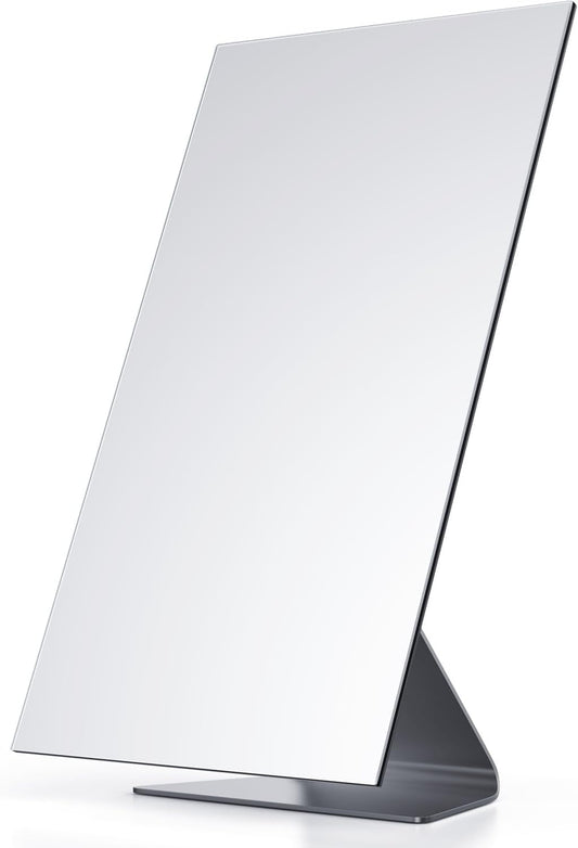 Rectangular Makeup Mirror, 12 Inch Metal Desk Mirror, Table Mirror with Stand, Vanity Mirror for Counter, Bedroom, Bathroom, Dorm