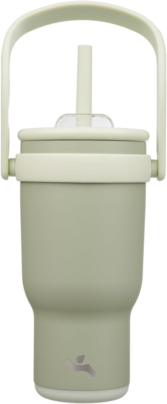 30 oz Tumbler with Side Handle, Insulated Water Bottle with Straw and 2 in 1 Lid, Stainless Steel Cup Travel Coffee Mug for Sports Office Gym,Camp Green