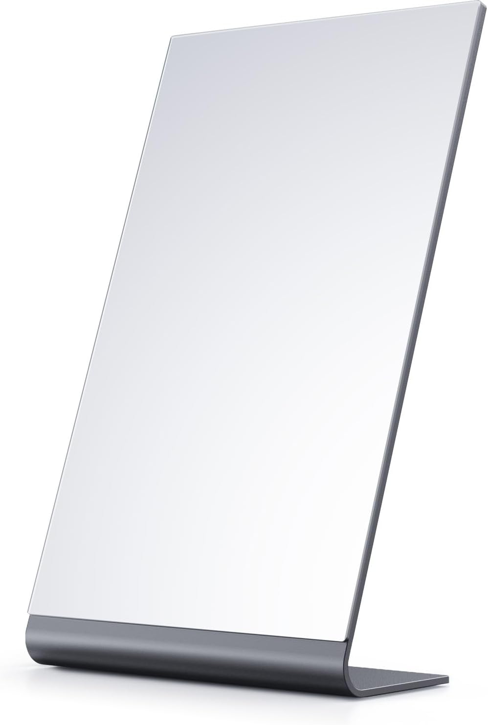 Rectangular Makeup Mirror for Desk, 12 inch Aluminum Free Standing Table Mirror, Bathroom Counter Mirror, Space Black