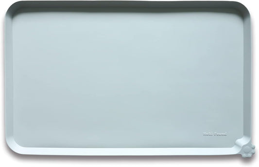 Hoki Found Silicone Pet Food Tray - High-Lips Dog Cat Bowl Mats - Waterproof Dog Cat Food Mats - Battleship