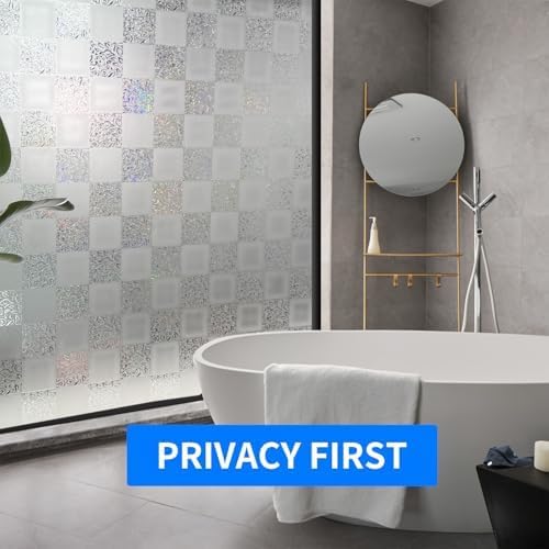 Window Film Privacy Day and Night with Installation Tools, Static Cling Glass Film Ideal for Home Shower Office Glass Door (White, 23.6 x 78.7 Inch)