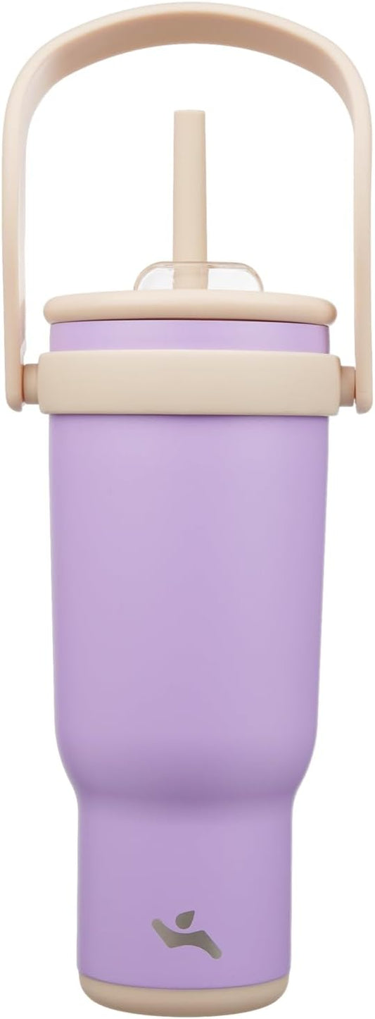 40 oz Tumbler with Side Handle, Insulated Water Bottle with Straw and 2 in 1 Lid, Stainless Steel Cup Travel Coffee Mug for Sports Office Gym,Purple