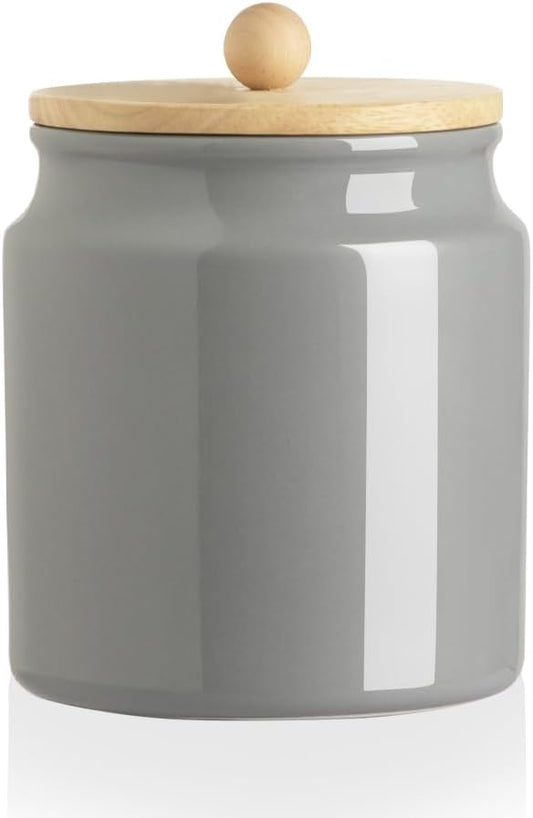 Sweejar Ceramic Kitchen Canisters, 28 FLOZ Porcelain Food Storage Jar with Airtight Seal Wooden Lid, Home Container Serving for Coffee Beans, Tea-leave, Sugar, Salt and More, Tool Bucket (Gray)