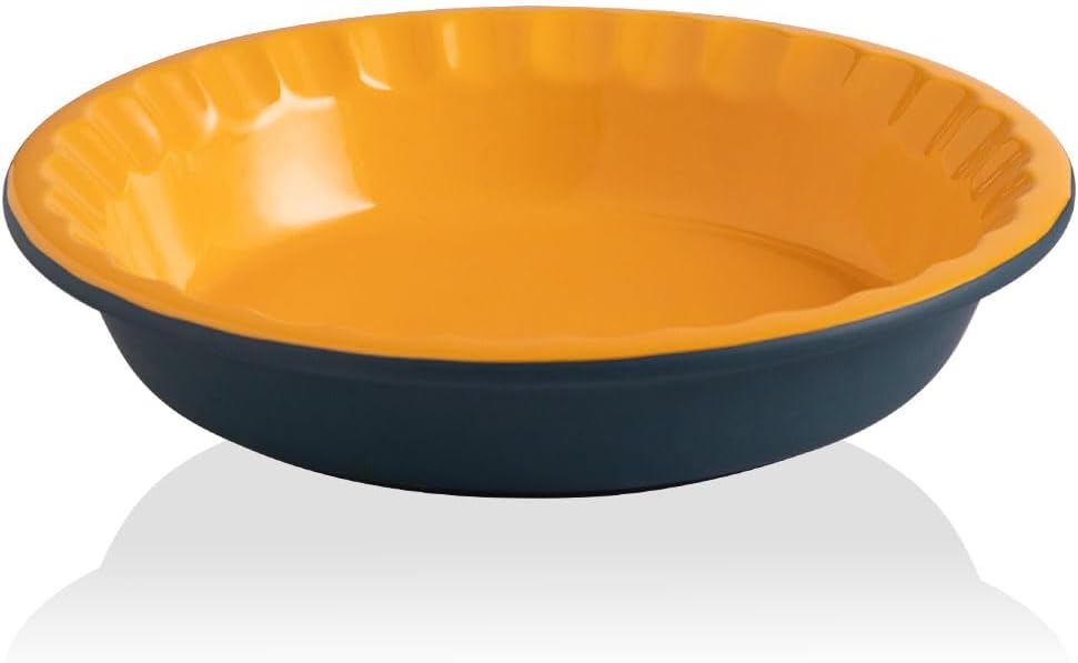 Sweejar Ceramic 10.4 Inches Pie Pan for Baking, Deep and Fluted Porcelain Round Pie Dish, Non-Stick Pie Plate for Pumpkin Pie, Apple Pie, Pie Pots with Morden Farmhouse Design (Blue & Yellow)