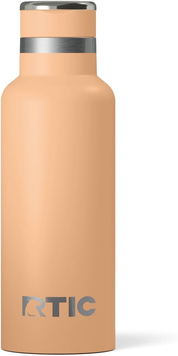 RTIC 16oz Journey Bottle Metal Stainless Steel Vacuum Insulated, BPA Free, Reusable, for Water, Hot and Cold Drinks, Travel, Sports, Camping, Peach Tea