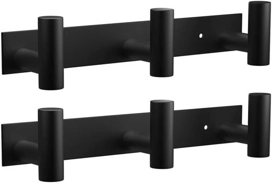 VAEHOLD Black Hat and Coat Wall Mount Rack - 3 Hooks for Robes, Bags, Keys, and Towels - Bathroom Towel Hanger Organizer (2 Pack)