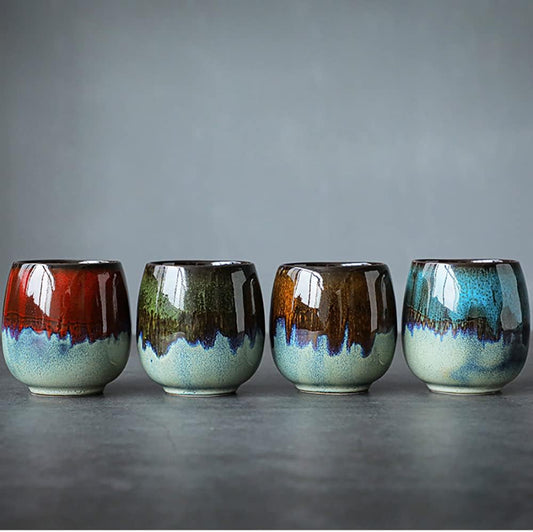 Ceramic Mini Espresso Cups Set of 4, 3 oz Espresso Mugs, Porcelain Coffee Mugs Demitasse Cups, Modern Style Handless, Microwave Dishwasher Safe (Morandi Color)