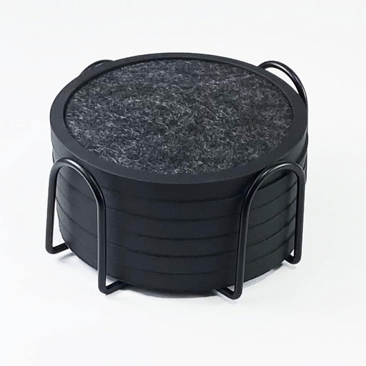 Absorbent Coasters for Drinks with Holder - 6packs, Silicone Coaster with Soft Felt Insert (4.3 inch Coasters with 4.5 inch Holder, Black and White)