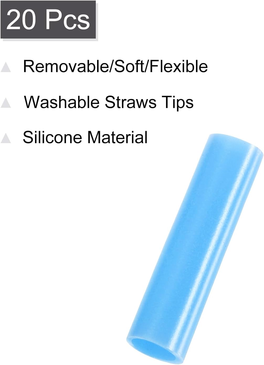 uxcell 20Pcs Silicone Straw Tips, Metal Straw Covers, Soft Reusable Straws Tips Fit for 8mm/0.31" OD Stainless Steel Straws (Sky Blue)