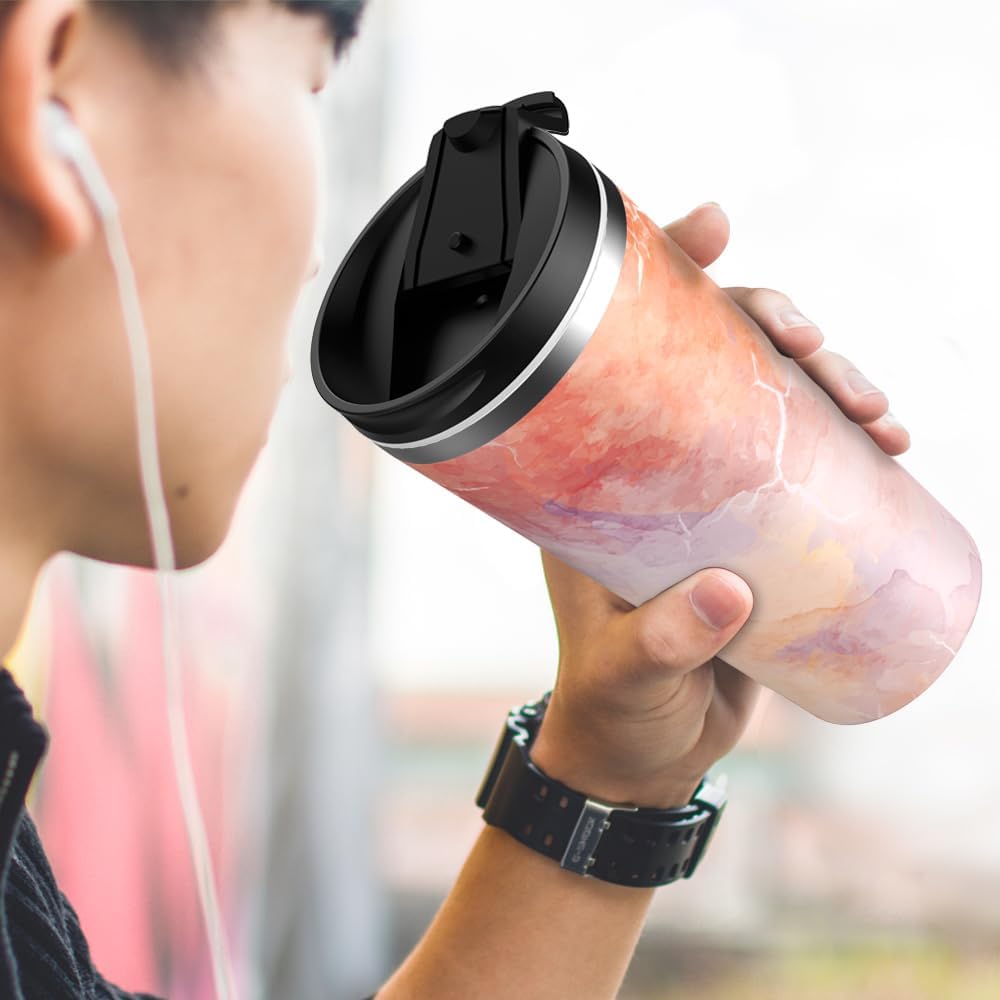 Insulated Coffee Mug with Ceramic Coating, 18oz Travel Mug with Leak-proof Lid, Vacuum Double-wall Tumbler, Stainless Steel Thermal Cup for Tea, Hot Cocoa, Cold Beverage, Ice Drinks