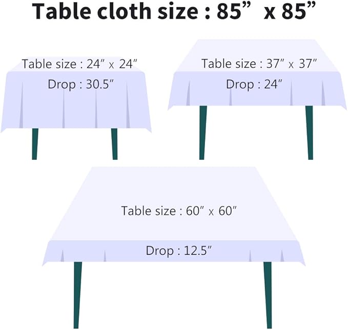 Surmente Square Tablecloth for Square or Round Tables 100% Polyester 85x85 Inch Table Cloth for Weddings, Banquets, or Restaurants (White)