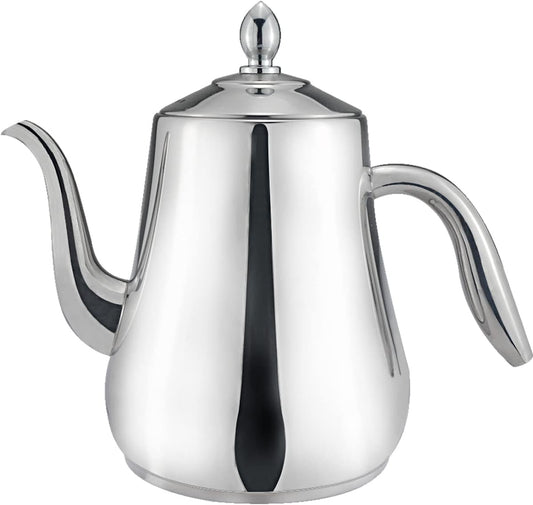 SANQIAHOME Stainless Steel Teapot with strainer Tea Pot With Removable Infuser or filter for Loose Leaf and Tea Bags cold water Pitcher Tea Maker Dishwasher Safe (silver, 1550ml(51Oz))