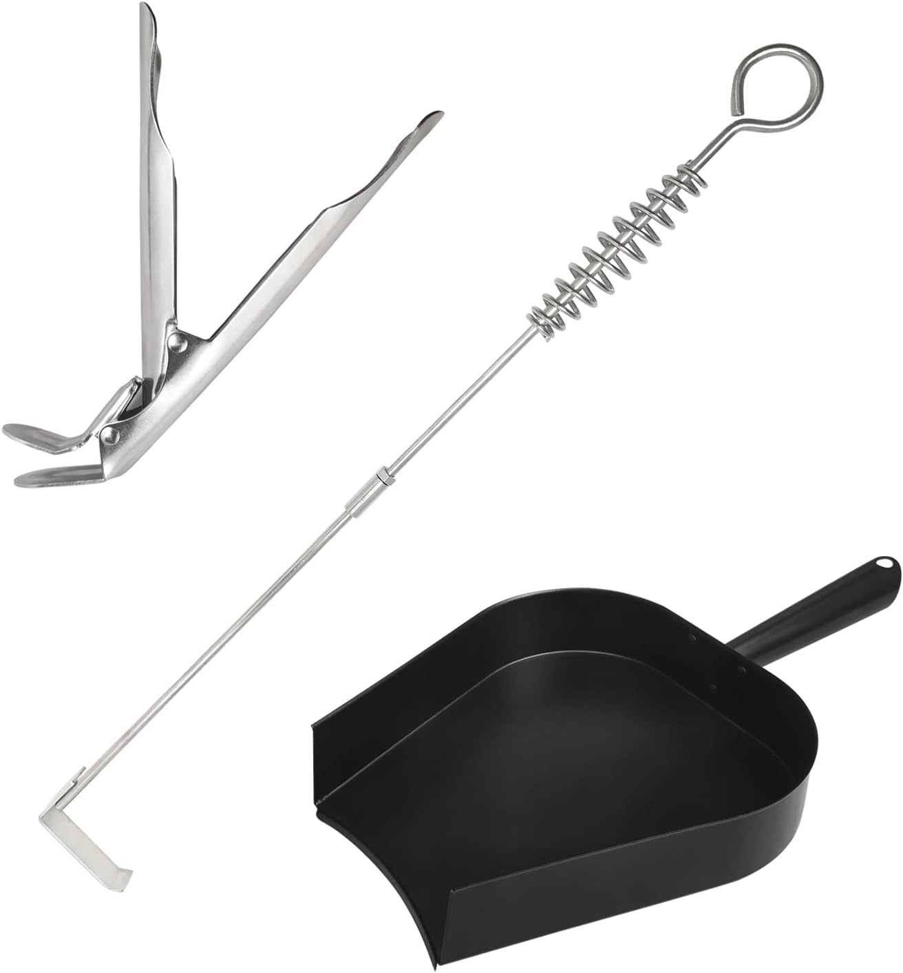 BBQ Ash Removal Tool Set for Big Green Egg Accessories, Kamado Grill Cleaning Tools Include Ash Rake and Ash Pan and Grill Grate Lifter(at+AP+GG)