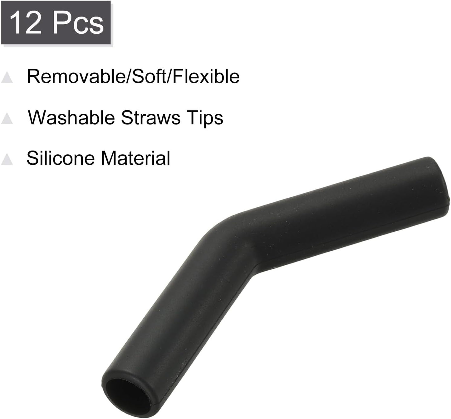 uxcell 12Pcs Silicone Straw Tips, Silicone Straw Elbows Tip, Soft Reusable Metal Straw Covers Fit for 10mm/0.39" OD Stainless Steel Straws, Black