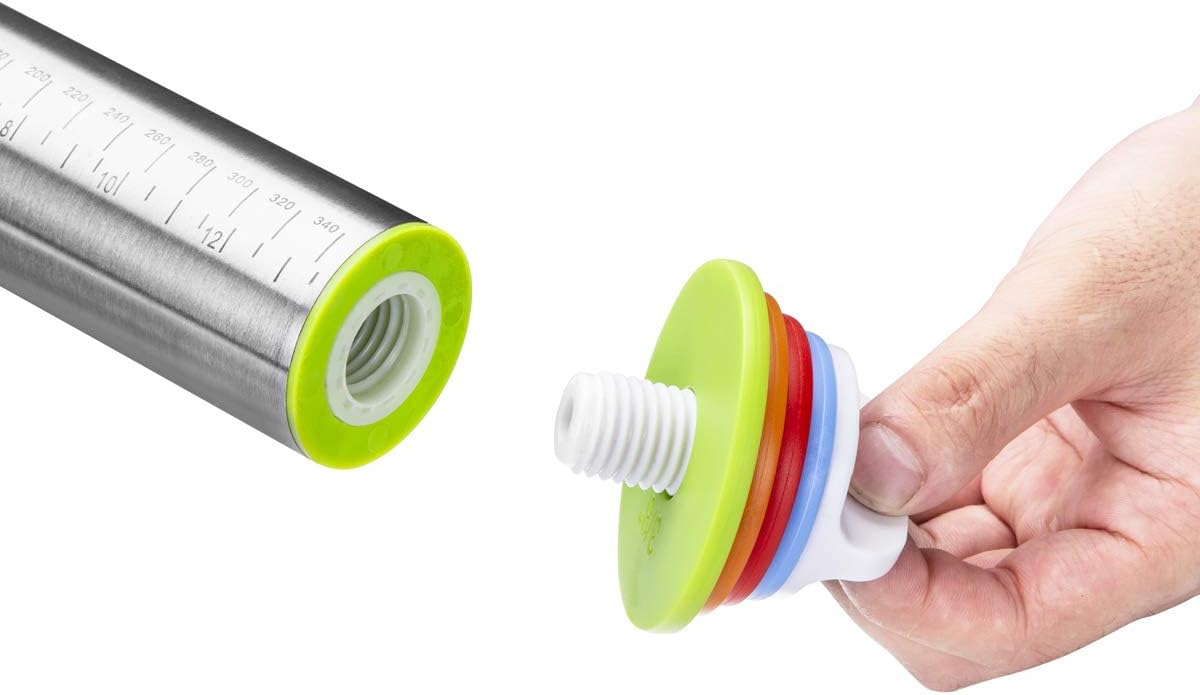 Rolling Pin and Pastry Baking Mat Set, Rolling Pins with Adjustable Thickness Rings, Stainless Steel Dough Roller for Baking Fondant, Pizza, Pie, Pastry, Pasta, Cookies (Blue)