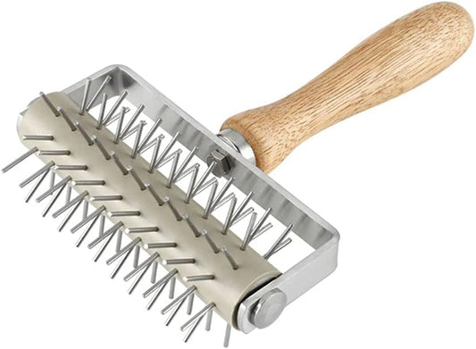 Time-Saver Pizza Dough Roller Docker with Wood Handle, for Pizza Cookie Cake Pie Pastry Bread Dough (Stainless Steel)