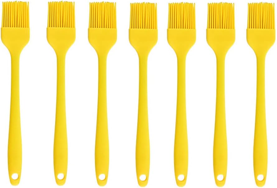 Silicone brush， BBQ/Pastry Basting Brushes,Silicone Cooking Grill Barbecue Baking Pastry Oil/Honey/Sauce Brush (7 PCS,yellow)