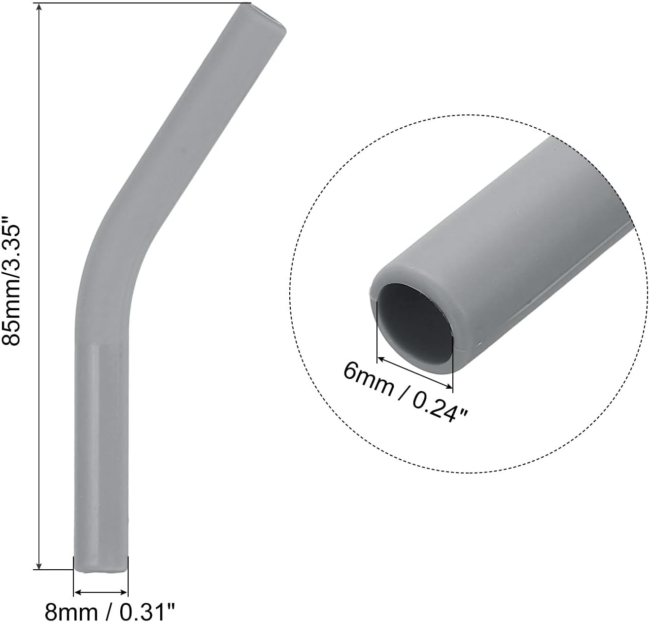 uxcell 4Pcs Silicone Straw Tips, Silicone Straw Elbows Tip, Soft Reusable Metal Straw Covers Fit for 6mm/0.24" OD Stainless Steel Straws, Grey