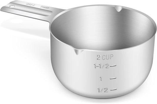 1PCS 2Cup (480ml, 16oz) Single Measuring Cup, Stainless Steel Measure Scoop, Metric and US Measurement, Dishwasher Safe