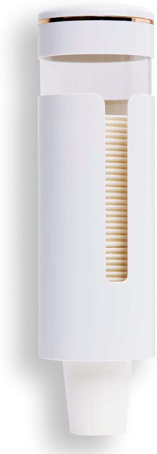 SEVENY Cup Dispenser, Wall Mount Water Cooler Cup Dispenser fits 4-7 oz Disposable Paper and Plastic Cups, Pull Type Cup Holder for Bathroom, Office, Break Room, Gym, White