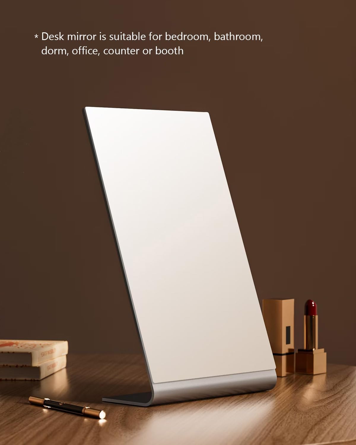 Frameless Makeup Mirror, 12" Length Aluminum Desk Mirror, Vanity Mirror for Counter, Bedroom, Bathroom, Dorm