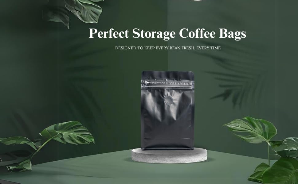 Premium Coffee Bags with Valve (100 pcs, 8 oz) Standing Coffee Beans Storage Bags, Reusable Heat Sealable Side Zipper Pouches, Eco-Friendly Packaging, Perfect for Home and Office - White