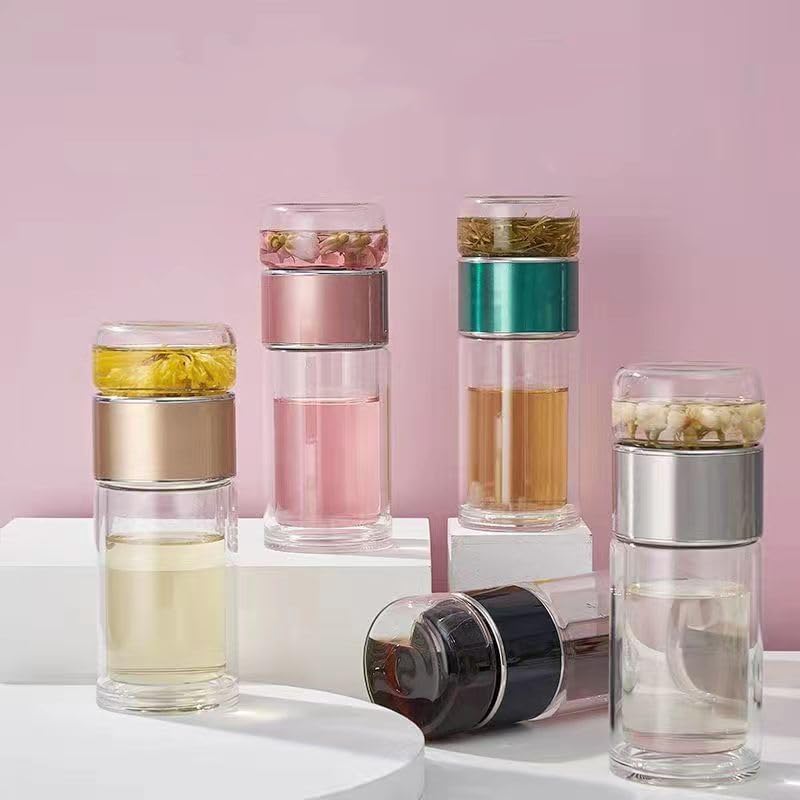 QUROXO 2025 New Tryteava Glass Infuser, Teava 3-In-1 Smart Tea Infuser with Cup Brush, Double-Layer Borosilicate Glass Tryteava Tea infusers Separation Cup (Silver, 420ml (14oz))