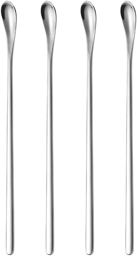 Delove Stainless Steel Coffee Stirring Spoon Beverage Cocktail Stirrers Stir Cocktail Drink Mixing Swizzle Stick- Tiny Salt Condiment Spoon - Reusable - Set of 4 (8.8-Inch)