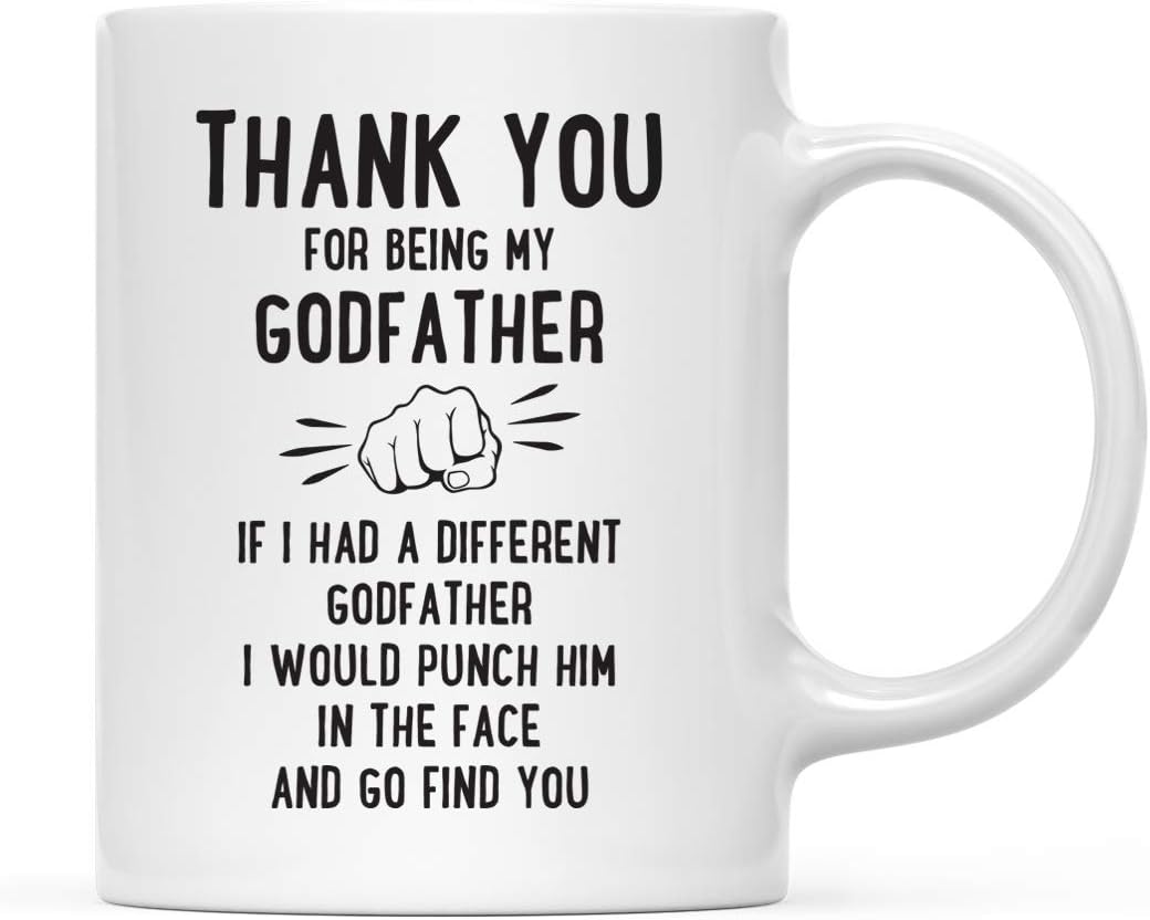 Andaz Press Funny Family 11oz. Coffee Mug Gift, Thank You for Being My Godfather, Punch in Face, 1-Pack, Christmas Birthday Drinking Cup Present Ideas