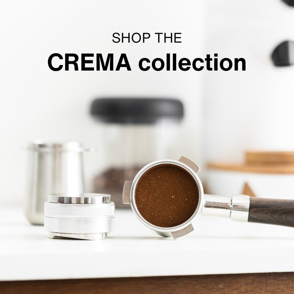 Crema Coffee Products 58mm Bottomless Naked Portafilter | Compatible with 54mm Breville Machines | Includes Double Shot Filter Basket | Matte Black