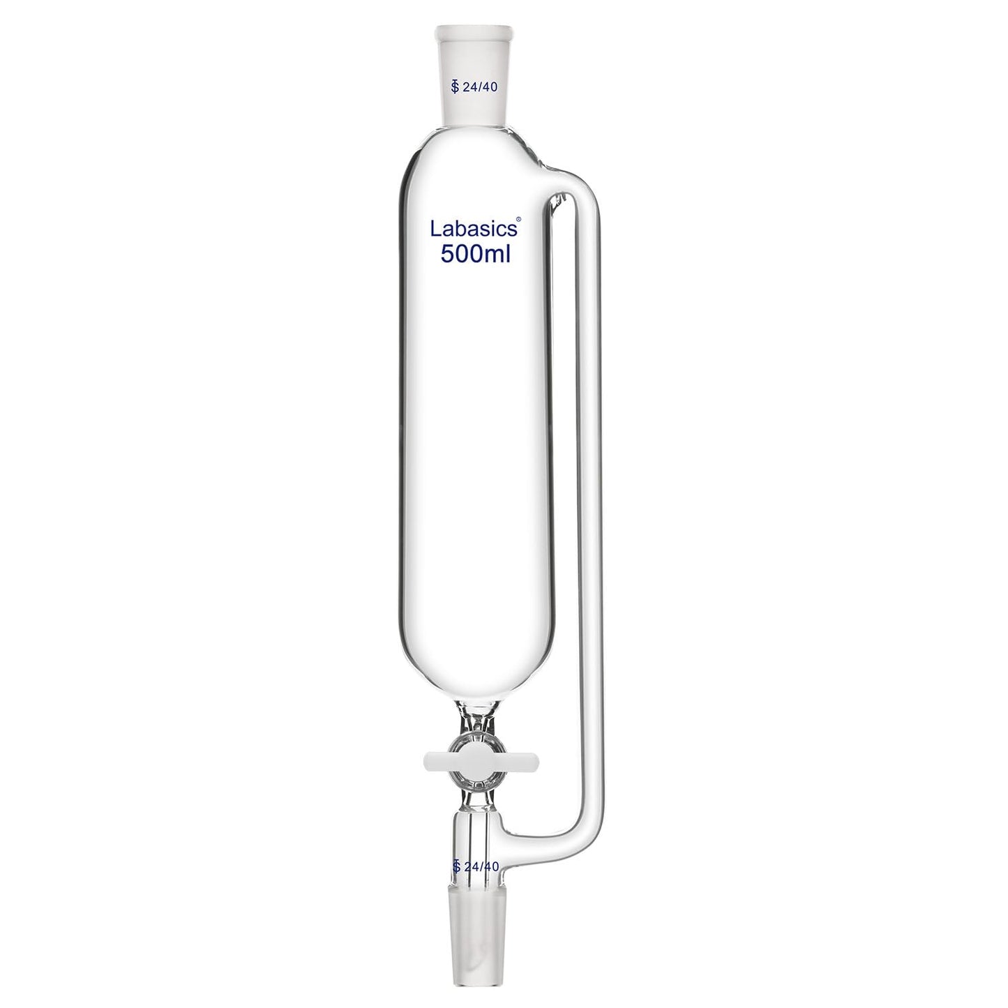 Labasics 500 ml Pressure Equalizing Addition Funnel, Borosilicate Glass Dropping Funnel 24/40 Joint with PTFE Stopcock for Laboratory